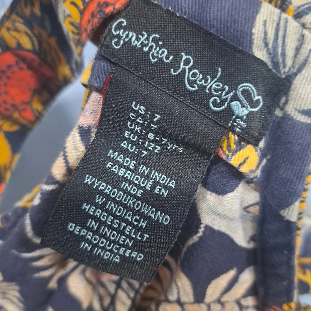 Cynthia Rowley Kids Sunflower‎ Pinafore Jumper Dress Navy Blue Floral Size 7